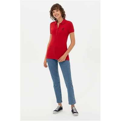 Kadın Kırmızı Basic Polo Yaka Tişört