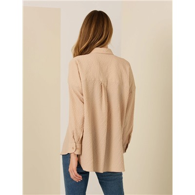 Camel Oversize Uzun Kollu Gömlek