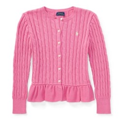 GIRLS 7-16 Cable Cotton Peplum Cardigan