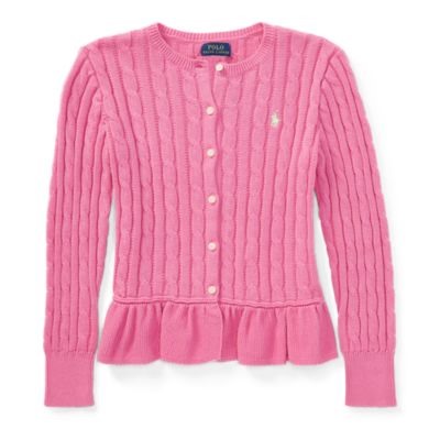 GIRLS 7-16 Cable Cotton Peplum Cardigan