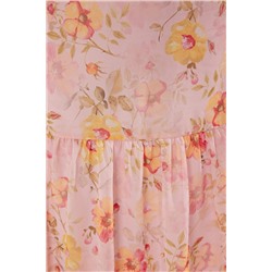 Pembe Çiçekli Midi Şifon Dokuma Büyük Beden Elbise TBBSS25AH00132