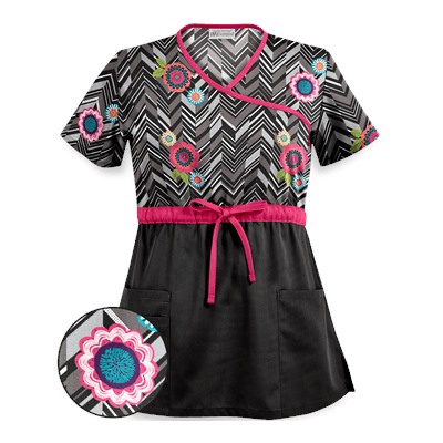 UA Chevron Flower Black Print Scrub Top