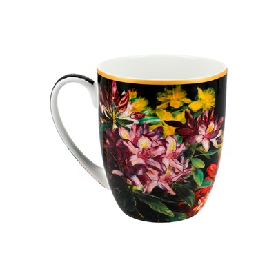 Кружка, 400 мл, фарфор F, черная, Лилии, Baroque flowers, 62362