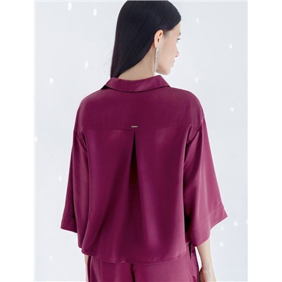 Блузка с короткими рукавами из плотного струящегося сатина