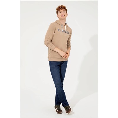 Erkek Camel Kapüşonlu Sweatshirt