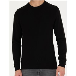 Siyah Slim Fit Bisiklet Yaka Triko Kazak