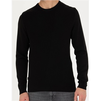 Siyah Slim Fit Bisiklet Yaka Triko Kazak