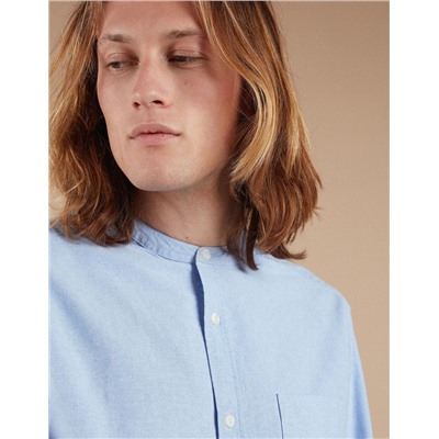 Mao' Collar Oxford Shirt, Men, Blue