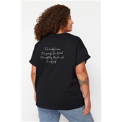 Siyah Bisiklet Yaka Baskılı %100 Pamuk Örme T-Shirt TBBSS23BF00024