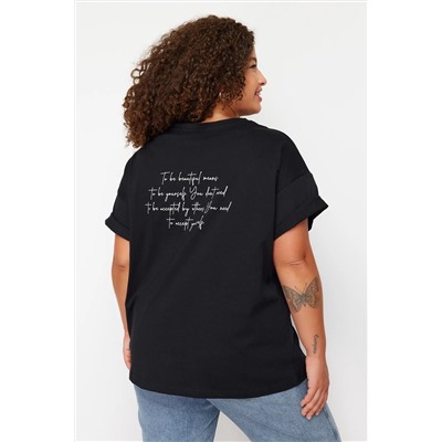 Siyah Bisiklet Yaka Baskılı %100 Pamuk Örme T-Shirt TBBSS23BF00024