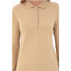 Kadın Kum Basic Polo Yaka Sweatshirt