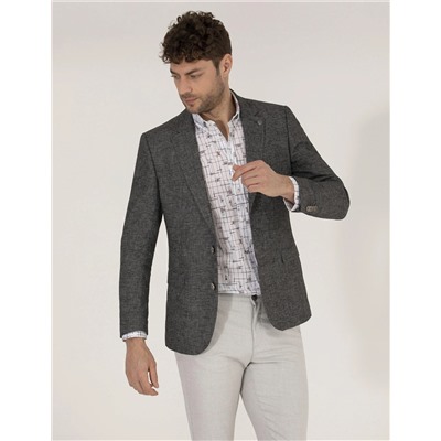 Antrasit Ekstra Slim Fit Keten Karışımlı Ceket