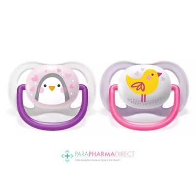Avent Sucettes Ultra Air Animals 0-6 mois Pingouin & Oiseau x2