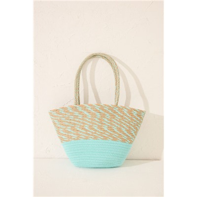 Bolso capazo rafia verde logo