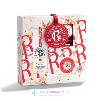 Roger & Gallet - Coffret Noël Bienfaisant Gingembre Rouge (Eau Parfumée 100ml + Galets de Bain 3x25g + Savon 50g)