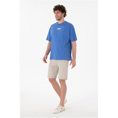 Erkek Oversize Fit Bisiklet Yaka İndigo Tişört