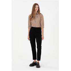 Kadın Siyah Carrot Hight Waist Fit Kanvas Pantolon