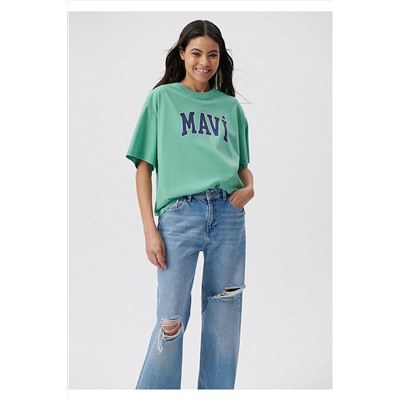 Mavi Logo Baskılı Yeşil Tişört Oversize / Geniş Kesim 1600843-71789