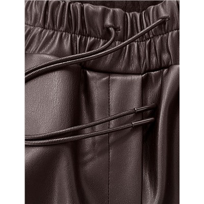 Широкие кожаные брюки-трубы с поясом