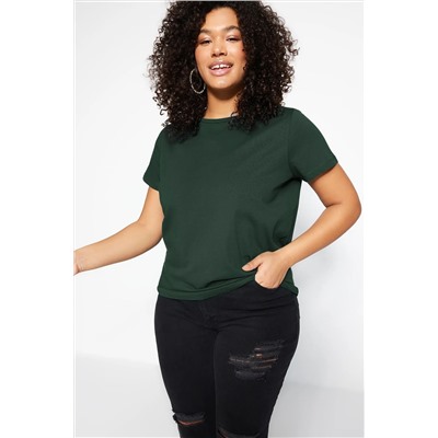 Trendyol Curve Zümrüt Yeşili Regular Fit Basic Bisiklet Yaka %100 Pamuk Örme Büyük Beden T-Shirt TBBSS22TS0733