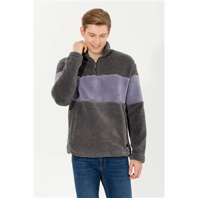Erkek Antrasit Melanj Dik Yaka Sweatshirt
