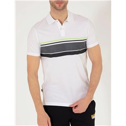 Beyaz Slim Fit Göğüs Baskılı Polo Yaka Tişört