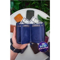 Garbalia Fargo Vintage Deri Rfid Engelleyici Fermuarlı Lacivert Unisex Kartlık Cüzdan FARGO101