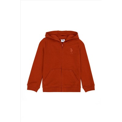 Erkek Çocuk Kiremit Basic Kapüşonlu Sweatshirt