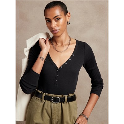 Ribbed Henley Bodysuit