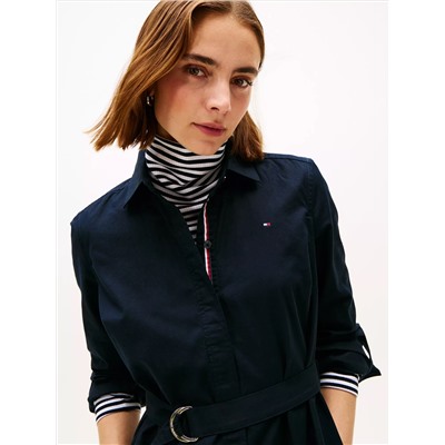 Long-Sleeve Belted Oxford Shirtdress