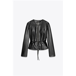 FAUX LEATHER PEPLUM JACKET