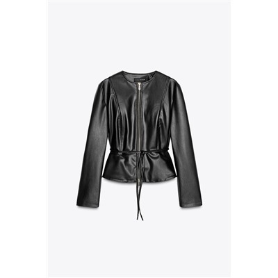 FAUX LEATHER PEPLUM JACKET