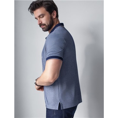 Футболка поло с воротником на пуговицах из полотна пике с меланжевым плетением с эластаном