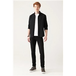 Avva Erkek Siyah Eskitme Yıkamalı Esnek Slim Fit Dar Kesim Jean Pantolon E003512
