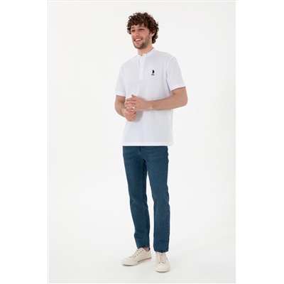 Erkek Regular Fit Hakim Yaka Beyaz Tişört