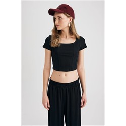 Defacto Fitted U Yaka Basic Kısa Kollu Crop Tişört A0387AX23SP