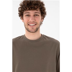 Erkek Long Fit Bisiklet Yaka Vizon Basic Tişört