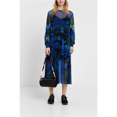 Vestido midi de gasa con camuflaje floral