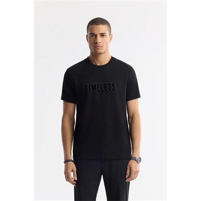Avva, Erkek Siyah Bisiklet Yaka Baskılı Bi Stretch Interlok T-shirt A51y1166