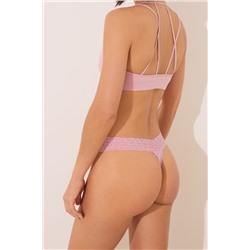 Tanga canalé algodón rosa