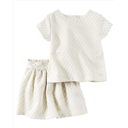 2-Piece Metallic Jacquard Top & Skirt Set