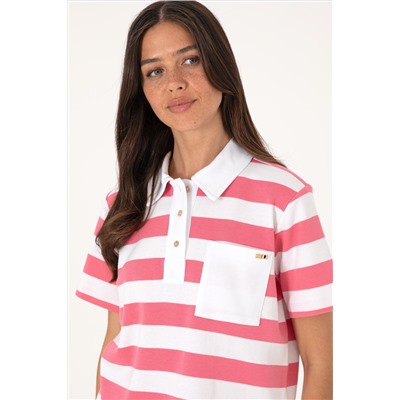 Kadın Pembe Cepli Polo Yaka Tişört