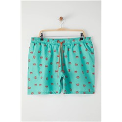 TRENDYOL MAN Mint Standart Boy Yengeç Baskılı Büyük Beden Deniz Şortu TMNSS24KD00006