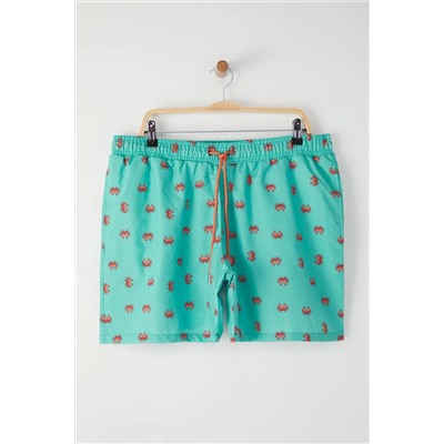 TRENDYOL MAN Mint Standart Boy Yengeç Baskılı Büyük Beden Deniz Şortu TMNSS24KD00006