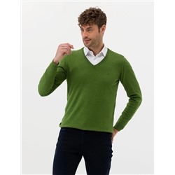 Yeşil Slim Fit V Yaka Basic Triko Kazak