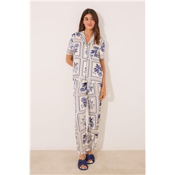 Pijama camisero satén estampado flores
