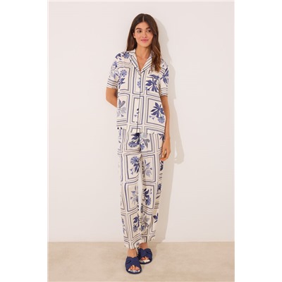 Pijama camisero satén estampado flores