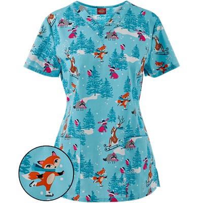 Dickies EDS Scrubs Wondrous Wonderland Print Top