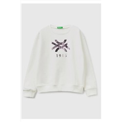 United Colors of Benetton Kız Çocuk Krem Benetton Logolu Sweatshirt Krem 223A3J68C10D0