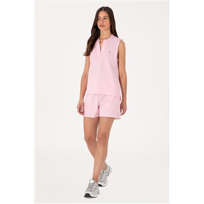 Kadın Açık Pembe Kolsuz V Yaka Tişört
